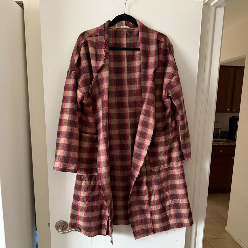 POL Brown and Pink Plaid Jacket